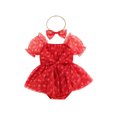 thumbnail image 2 of Musuos Baby Girls Independence Day Romper Dress 6 12 18 24Months Short Sleeve Stars Print Mesh Romper with Headband Summer Outfit, 2 of 10
