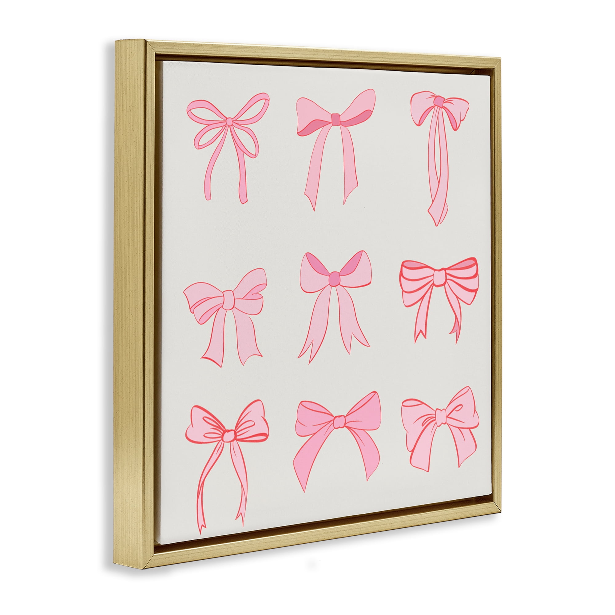 Stupell Industries Pink Coquette Ribbons Gold Framed Floater Canvas Wall Art, design by Emily Navas