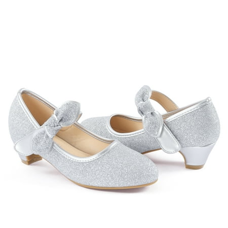 ADAMUMU Girls Low Heels Mary Janes shoes Princess Ballet Dress Strap Flat for Party Wedding School Silver Size 13M little kid