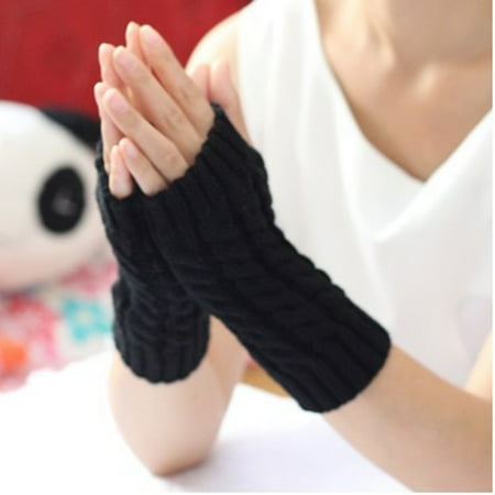 

KangQi Unisex Winter Thick Warm Knitted Stretch Fingerless Half Finger Flat Long Gloves
