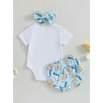 thumbnail image 4 of Bagilaanoe 3pcs Newborn Baby Girl Short Pants Set Short Sleeve Romper Tops + Floral Shorts + Headband 3M 6M 12M 18M Infant Casual Summer Outfits, 4 of 8