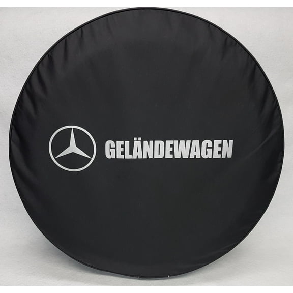 BR-BENZ-32-GWAGEN Brawny Benz - 32-in - Silver Mercedes Gwagen Print with black trim - US Made SpareCover® - Brawny Series - Heavy Vinyl Denim Texture - High Endurance Spare Tire Cover