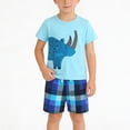 thumbnail image 2 of Afuyipoi Boys 2-Piece Summer Adventure Outfit (2-8 Years) Cute Rhino Print Crewneck Short Sleeve Tee and Plaid Elastic Waist Shorts Blue 4T, 2 of 8