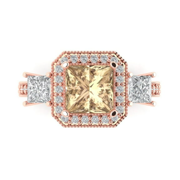 Three-Stone Engagement Ring for Women - 3.005ct Yellow Moissanite in 18K Rose Gold Promise Ring