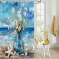 thumbnail image 4 of Fabric Shower Curtain, Starfish Seashell Blue Sky Seaside Daisy Vase Oil Painting Shower Curtains with 12 Hooks Waterproof Machine Washable Bath Curtains for Bathroom, 36 x 78in, 4 of 6