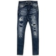 thumbnail image 4 of Crysp Denim Men's Indigo Wash Distressed Rip & Repair Skinny Fit Stretch Jeans (28, Indigo Blue), 4 of 7