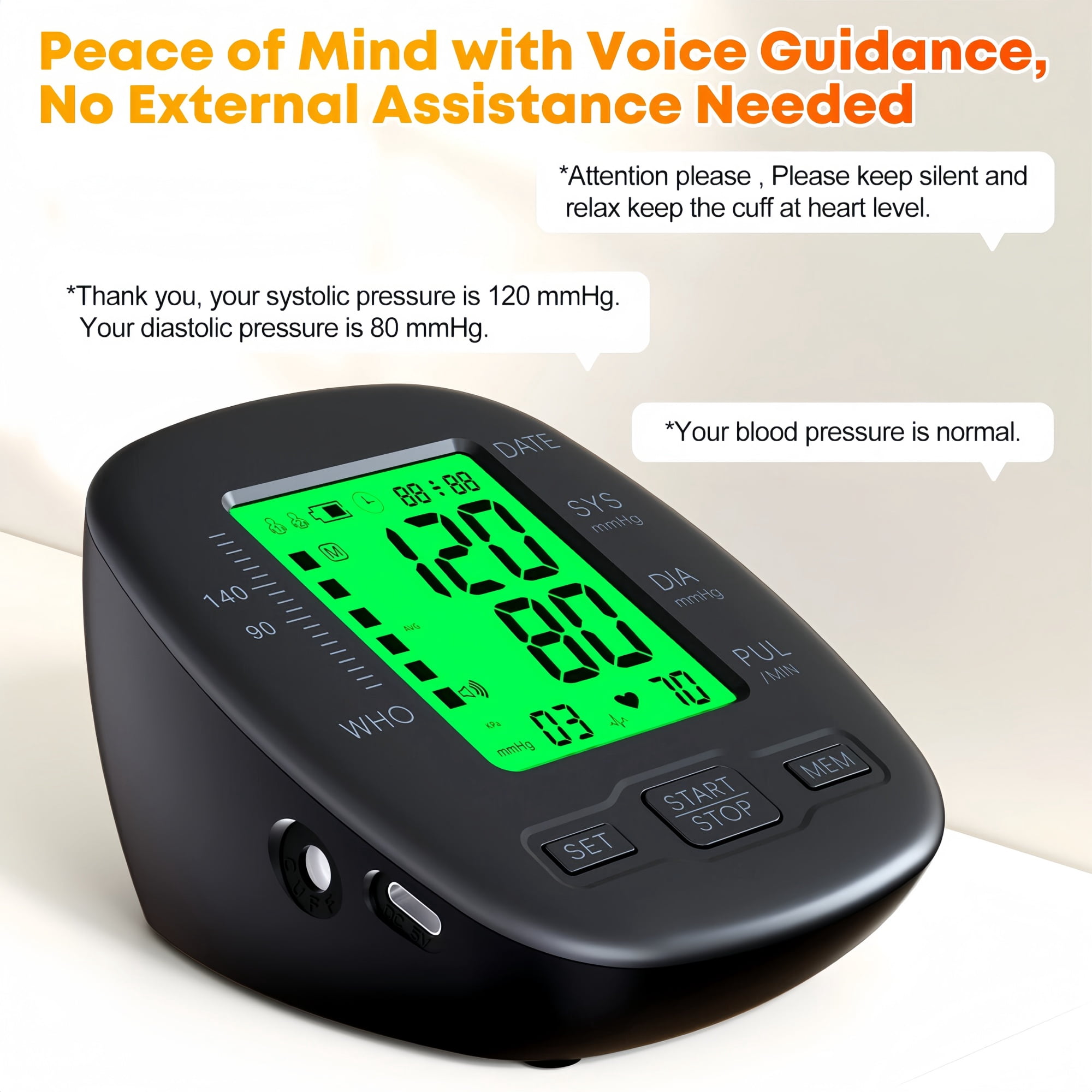 Rechargeable Wrist Blood Pressure Monitor – Fully Automatic Home BP Monitor with Tri-Color Backlight, Two User Mode, Voice Guidance & 120-Reading Memory
