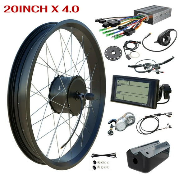 Fatbike Electric Bike Conversion Kit, 48V 1000W Rear Wheel 20" 4.0 Fat Tire 190mm Dropouts, LCD Display PAS Waterproof