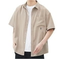 thumbnail image 5 of WREESH Men's Casual Button Down Shirts Solid Color Loose Short Sleeve Shirt Jackets for Men's Everyday Wear Coffee, 5 of 5