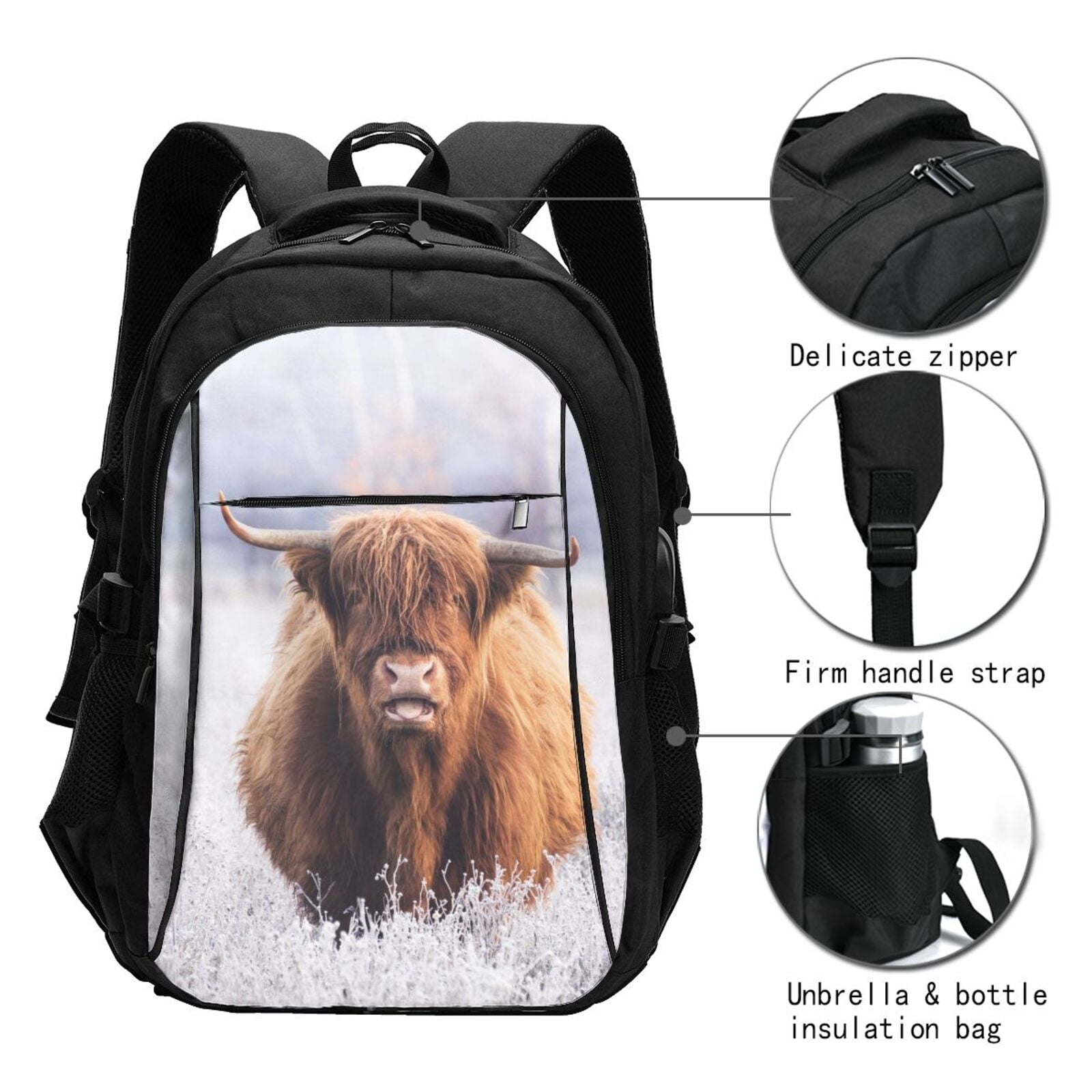 Ratiio Cow Print Travel Laptop Backpack,Slim Sturdy Laptops Backpack with USB Charging Port, Water Resistant College School Computer Bag