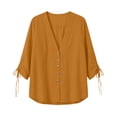 thumbnail image 5 of Horkkom Button Down Shirts for Women Long Sleeve V Neck Linen Shirts Trendy Solid Color Loose Casual Tops M, 5 of 7