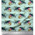 thumbnail image 1 of Soimoi Green Cotton Voile Fabric Leaves,Floral & American Robin Bird Decor Fabric Printed BTY 56 Inch Wide, 1 of 3