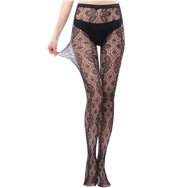 Ersazi Collants Roses Femmes Pantalons Leggings en Maille Transparente Grande Taille Bas Résille Résille Noir Taille Unique