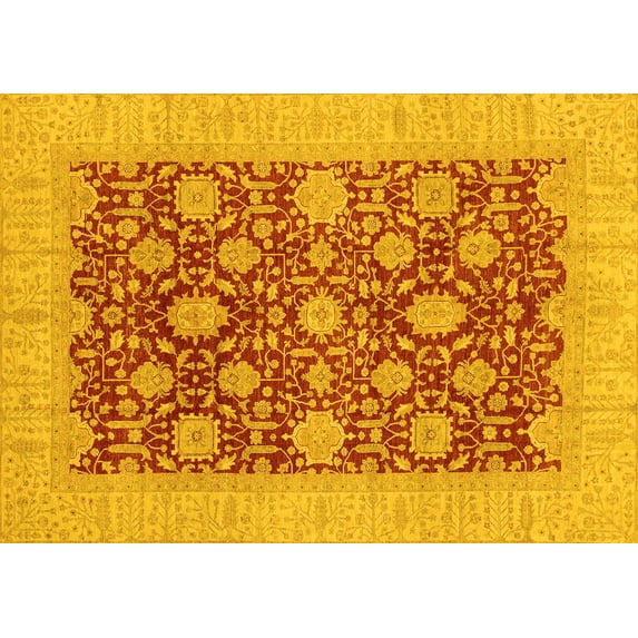 Ahgly Company Machine Washable Indoor Rectangle Oriental Yellow Traditional Area Rugs, 5' x 7'