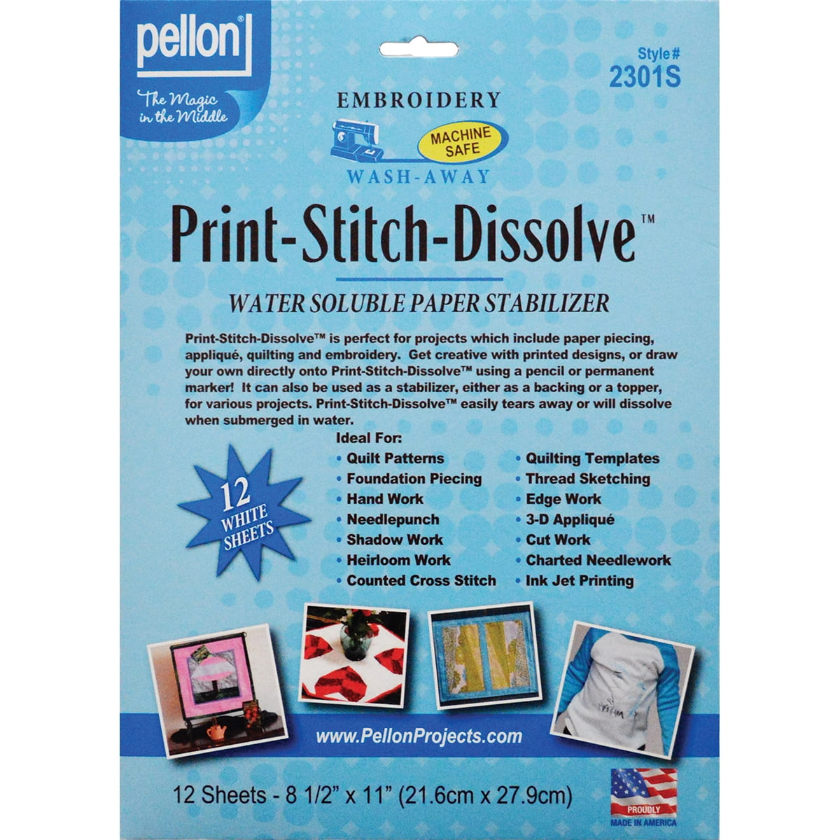 Pellon PrintStitchDissolve Embroidery Paper StabilizerWhite 8.5"X11