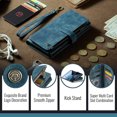 thumbnail image 6 of ShellTech For Samsung Galaxy Z Fold 7 PU Leather Wallet Case with Card Holder Kickstand Magnetic Zipper Pocket Lanyard Strap Wristlet,Leather Flip Case Shockproof Protective Cover,Blue, 6 of 8