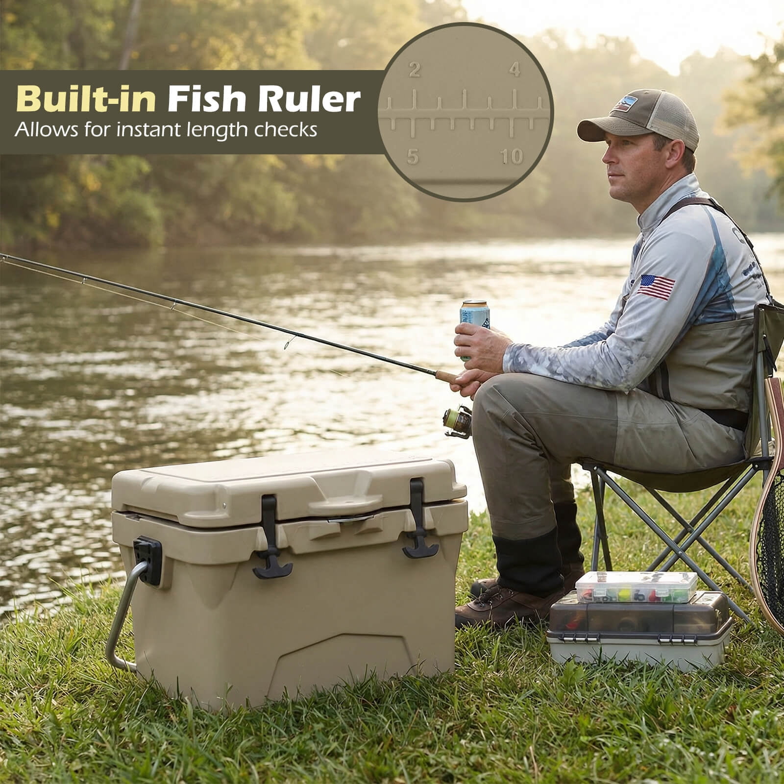 Costway 20 Quart Portable Hard Cooler Insulated Ice Chest Keeps Cool for up to 6 Days Khaki