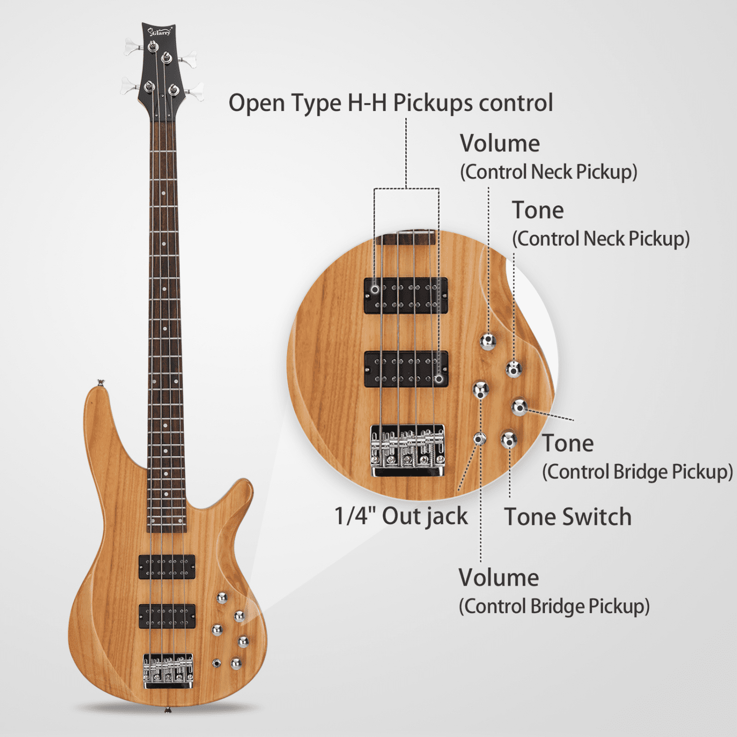 Hassch Electric Bass Guitar with Bag for Beginners, 4 String Bass with Strap and Other Accessories, Burlywood