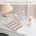 thumbnail image 2 of Caja Organizador para Joyas Pendiente, Acrílico Bandeja Apilable Joyero Transparente para Arete Pulsera Collar Anillo Colgante Broches Estuche Joyería Cajon Terciopelo -Blanco Cálido, 4 Capas, 2 of 7