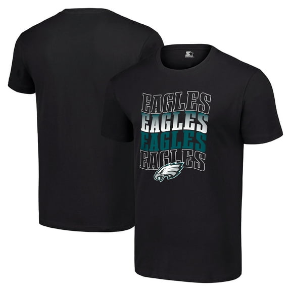Men's Starter Black Philadelphia Eagles Four Team Name Logo T-Shirt