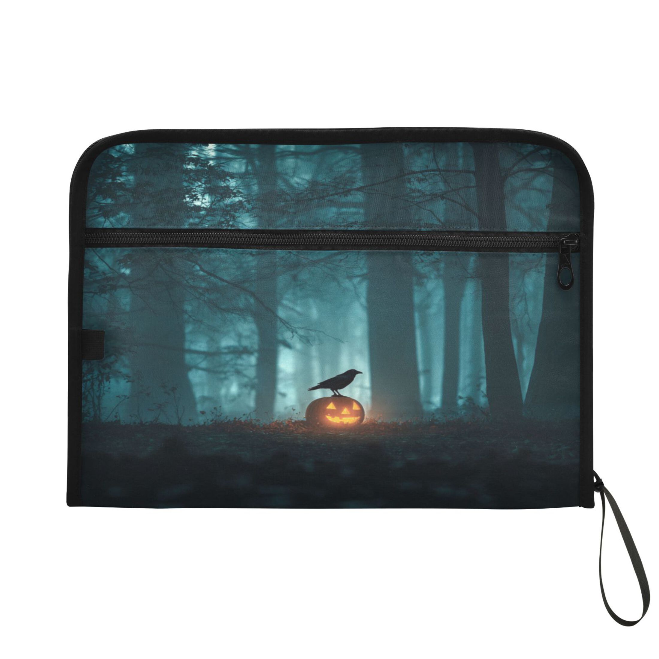 Accordion File Organizer with Zip Closure 13 Pockets Expanding File Folder Letter A4 Paper Document Organizer for Home Office Crow Perched on Pumpkin Lantern