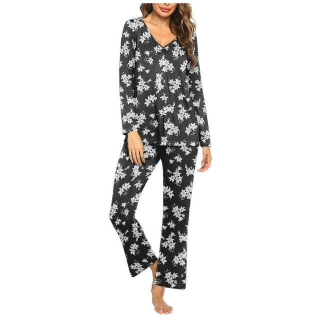 Rbaofujie Robe pour Femmes Ensemble de Pyjama Décontracté Couleur Unie Haut Pantalon Automne