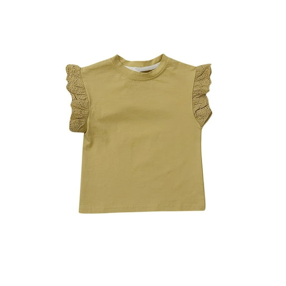 cfhntfmh 2-7 Years Girls Children's Casual Tops Summer Fashion Ruffle Cap Sleeve Cute T-Shirts Comfy Round Neck Plain Tees