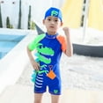 thumbnail image 5 of LYMAYTER Little Boys Cartoons Swimsuits Outfit One Piece Short Sleeve+hats 2 PCS Sets Bathing Suit for Kids Toddler Swimming Swimwear 2-15 Years, 5 of 9