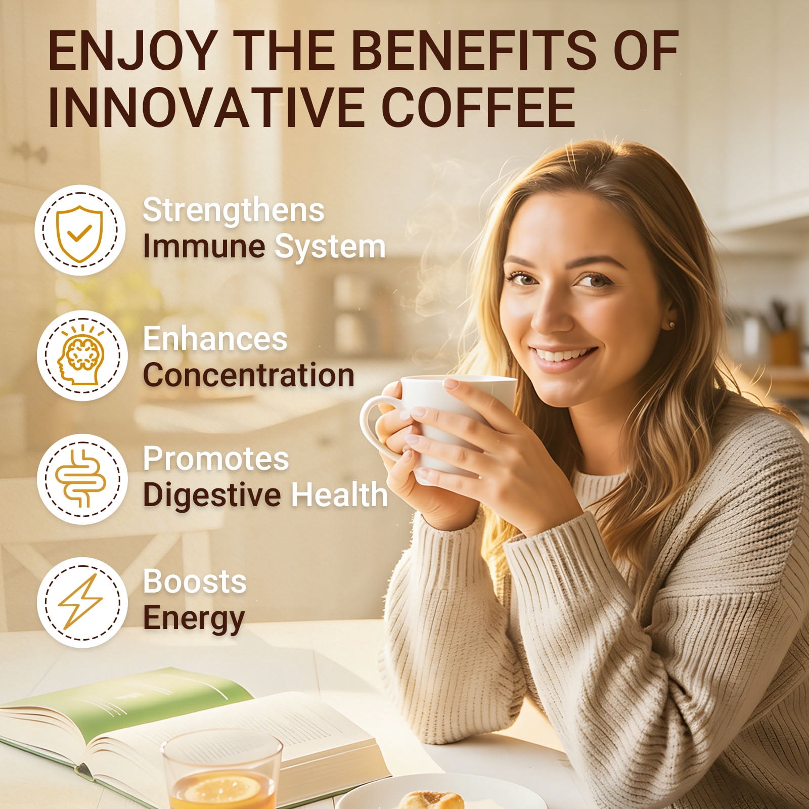 Mushroom Coffee - Instant Coffee - with Lion’s Mane, Cordyceps, Turkey Tail & Other - for Energy, Focus, Digestion, Immunity - 35 Servings (7.4oz)
