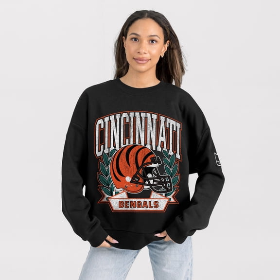 Women's Gameday Couture Black Cincinnati Bengals Oversized Victory Lane Black Label Premium Fleece Sweatshirt