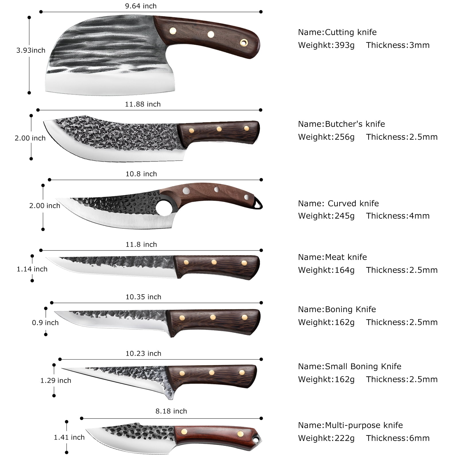 Chef Knife Set 8 PCS,DFITO High Carbon Steel Hand Forged Kitchen Knife Set with Roll Bag