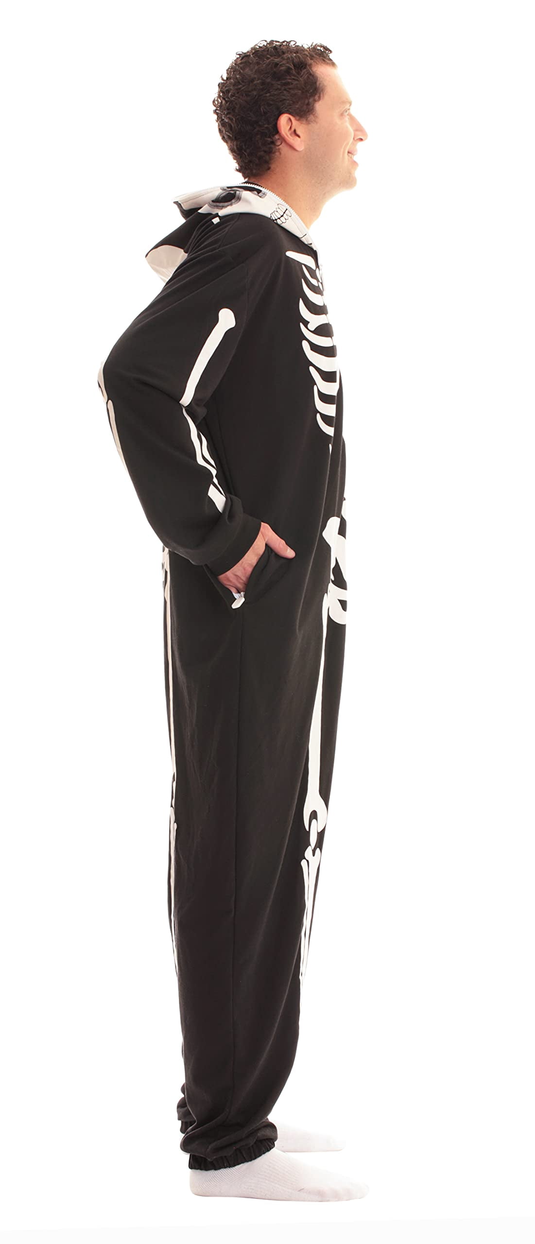 #FollowMe Skeleton Adult  Halloween / Onesie / Pajamas (Skeleton With Back Print, Small)