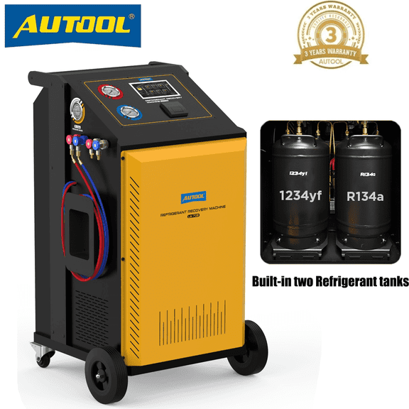 AUTOOL Refrigerant Recovery Machine, Fully Automatic HVAC A/C Recovery and Recycling Tools, R123a & 1234yf  Refrigerant Refill & Recharging Mahcine