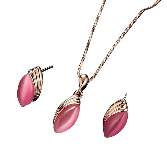 Ayyufe Faux Gemstone Marquise Pendant Necklace Ear Stud Earrings Women Set