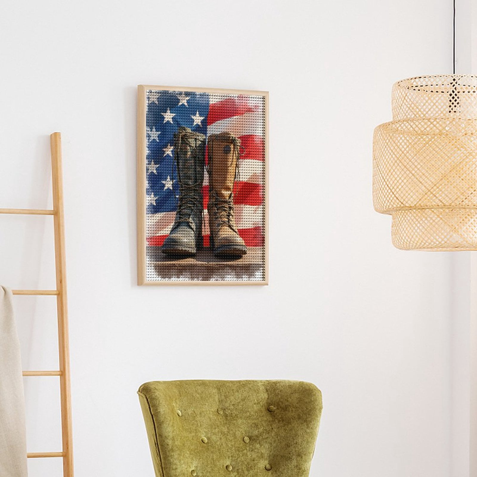 Diamond Art Kits for Adults, Camouflage Leather Boots American Flag 5D Diamond Painting Kits for Adults Beginners, DIY Full Drill Diamond Painting, Gem Art and Crafts 12x16