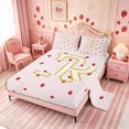 thumbnail image 2 of Meiyoeat Red Strawberry Kawaii Letter R Bed Sheets 4-Piece, Cartoon Fruit Stripes Print Full Size Sheets for Bedroom, 2 of 6