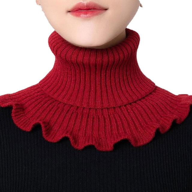 Women's Ribbed Knit Turtleneck False Collar Ruffle Neck Scarf Extender, Detachable Winter Warm Dickey Sweater Bib Front, Polyester Fiber, 10.2" x 5.9" One Size