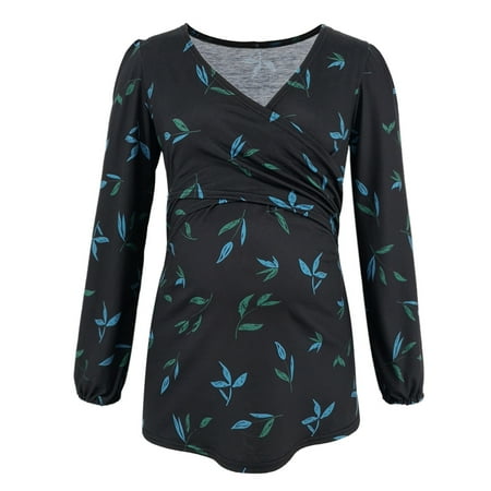 

Dezsed Flowers Print Maternity T-Shirt Long Sleeve Front Cross Ruched Breastfeeding Shirt Casual Comfy Nursing Tops Pregnancy Clothes On Clearance