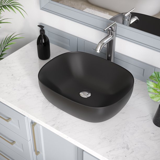 V410 Matte Black Porcelain Vessel Sink Ensemble With 718 Vessel Faucet Walmart Com Walmart Com
