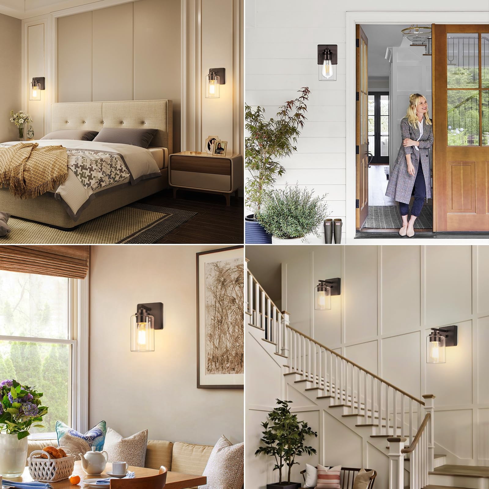 Set Of 2 Wall Sconces For Bathroom  Modern Vanity Light Fixtures Oil Rubbed Bronze Mount Lighting Lanterns Farmhouse Lights With Clear Glass Shade Bedroom Living Room Mirror Hallway
