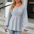 thumbnail image 7 of GigrtiJin Women Casual Long Sleeve Shirts Round-Neck Ruffle Pleated Tops Trendy Going out Solid Color Blouses, 7 of 7