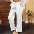 thumbnail image 4 of lmcalzta Womens Satin Silk Pants Drawstring Elastic Waist Wide Leg Pajama Pants Summer Homewear Trousers, 4 of 8