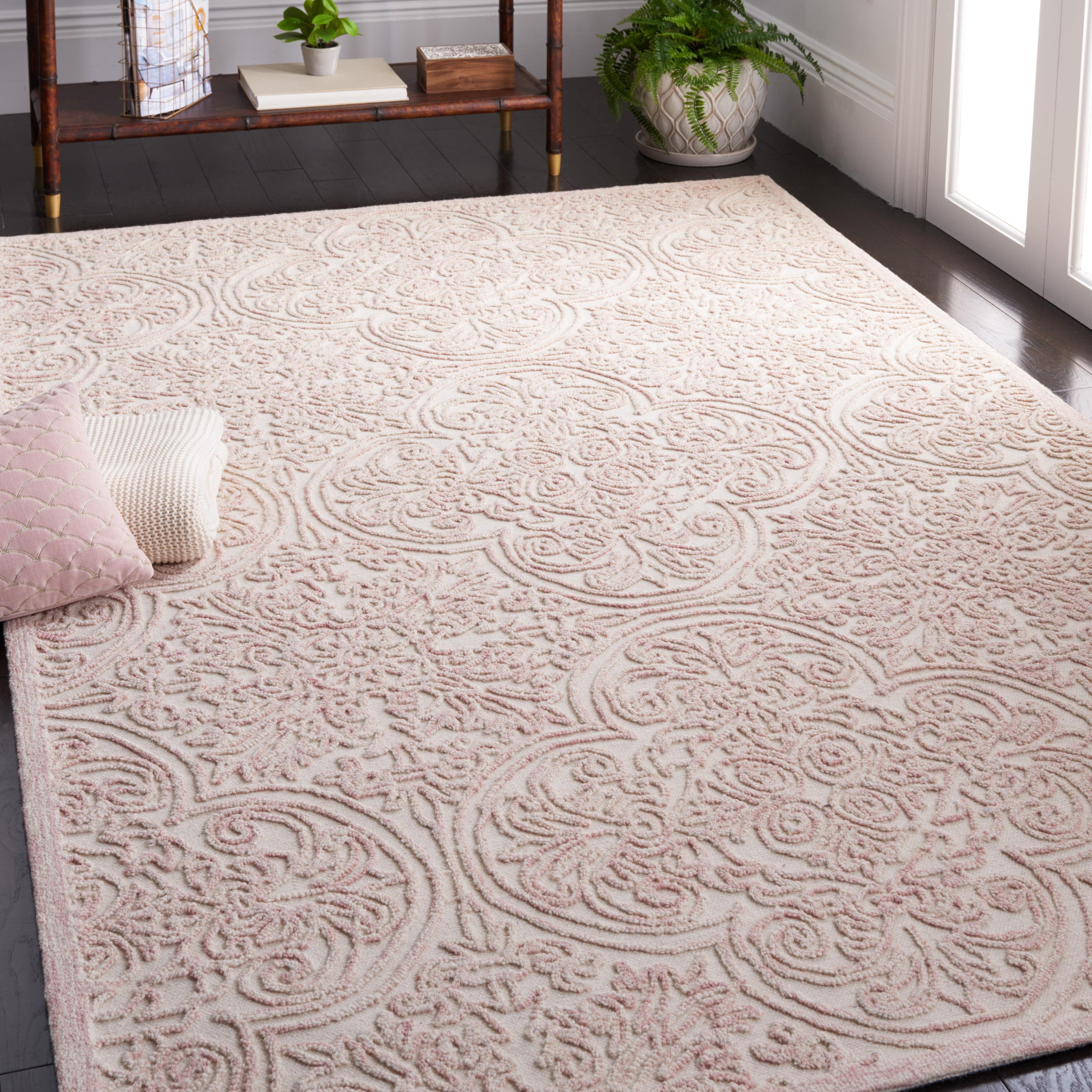 SAFAVIEH Martha Stewart Trace Floral Area Rug, Ivory/Pink, 2'3" x 4'