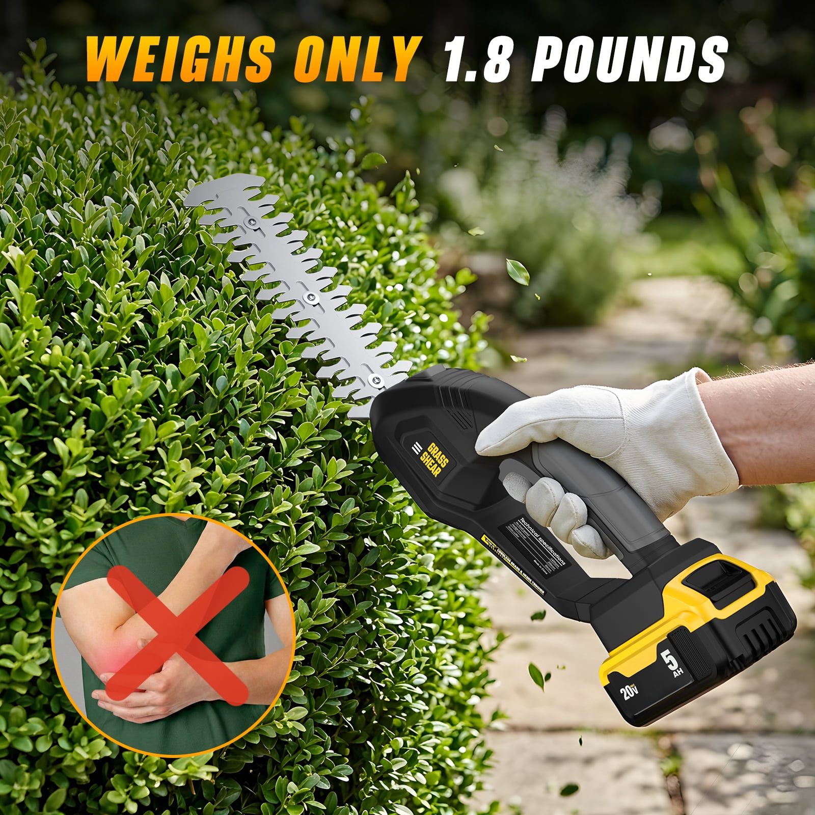 Hedge Trimmer Cordless (Battery Not Included) Compatible with DEWALT 20V MAX, Electric Hedge Trimmer & Grass Trimmer, 2 in 1 Design for Yard, Garden, Lawn Care
