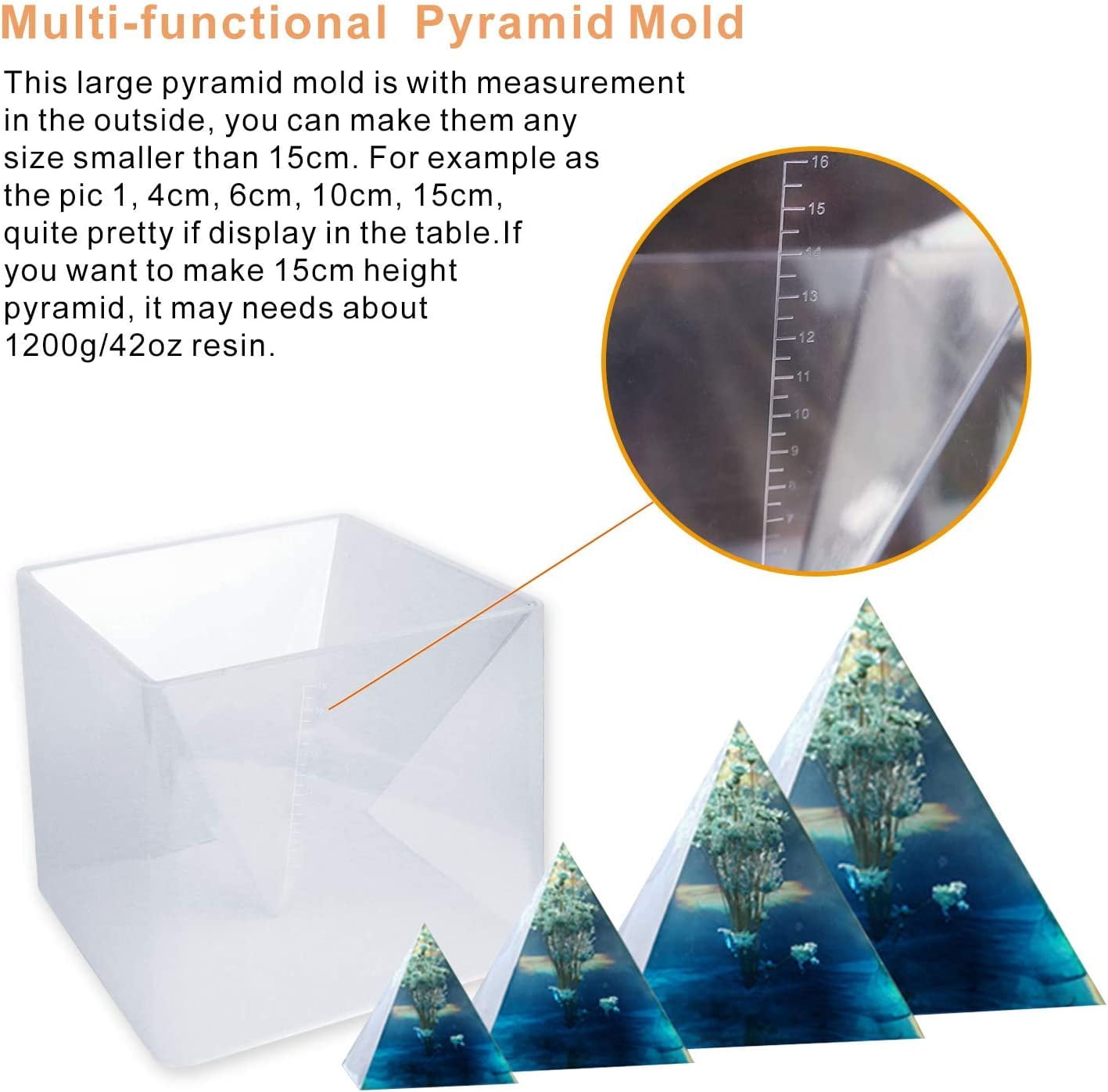 LET'S RESIN Pyramid Mold - Large Silicone Mold for DIY Jewelry, Paperweights & Home Decor (Height: 15cm/5.9inch)