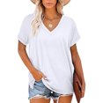 thumbnail image 2 of Sonducket Camiseta de mujer con cuello en V, manga corta con cuello en V, blusa dividida de color sólido Prendas para la parte del cuerpo Blanco S Sonducket AP003161-16, 2 of 6
