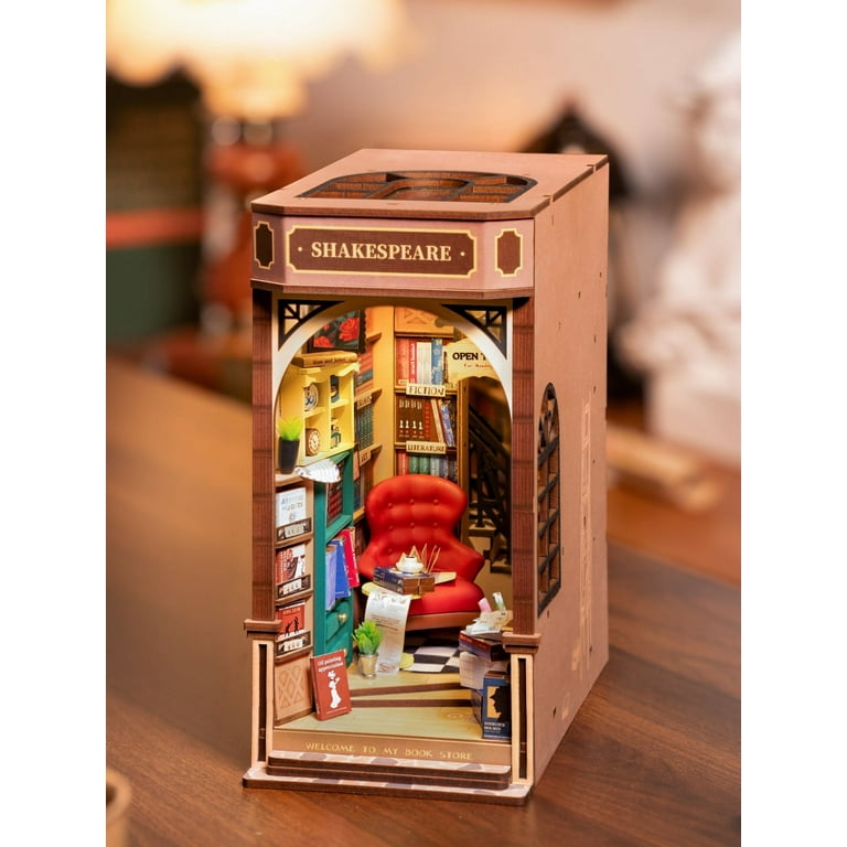 Robotime Book Nook Kit Model Building Kit DIY Dollhouse Bookshelf Insert  Desk Decor Gifts for Adult Child,Book Nook Kit 