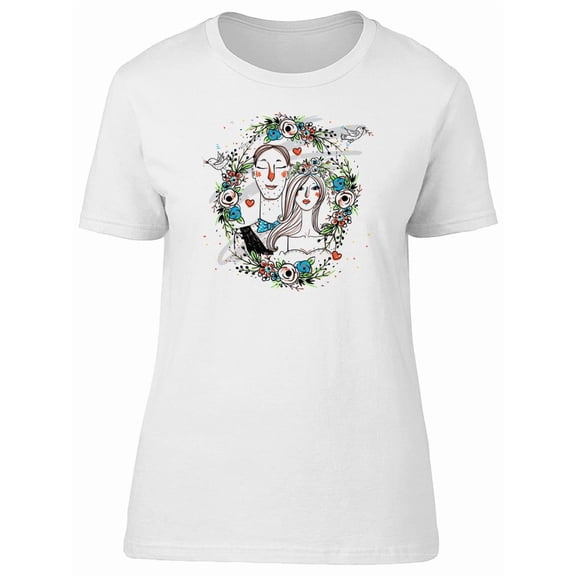 Bride And Groom In Floral Wreath T-Shirt Men -Image by Shutterstock, Male Medium