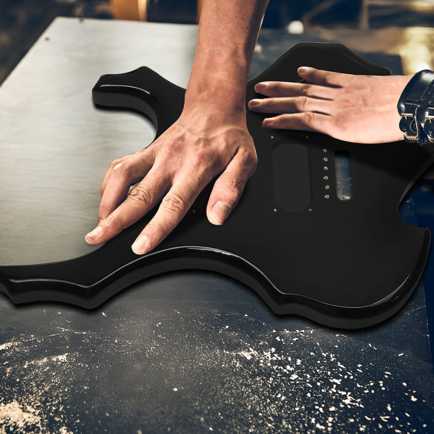 DIY 6 String Flame Shaped Style HSH Electric Guitar Kits with Mahogany Body, Maple Neck and Accessories Black