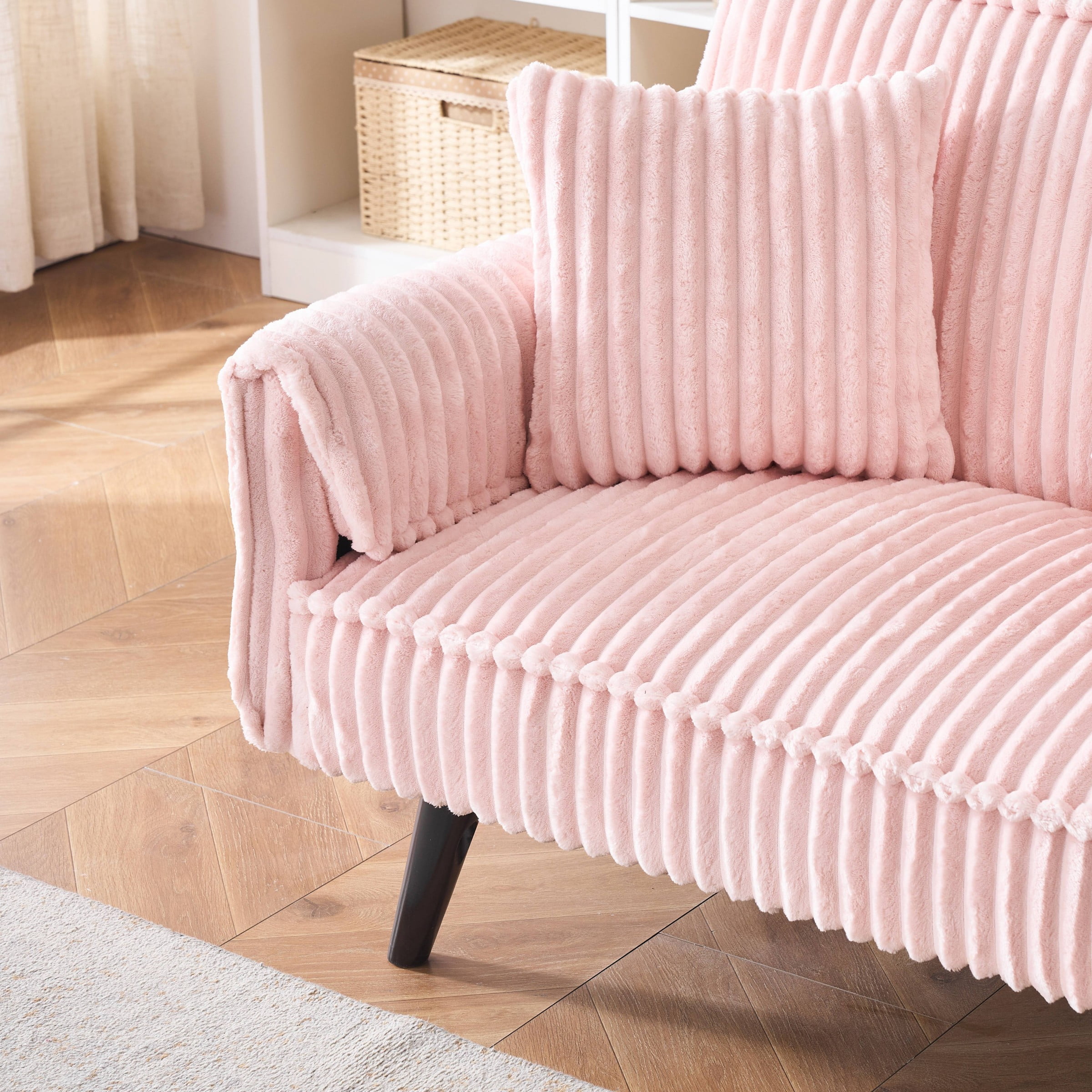Jopath Modern Corduroy Futon Sofa Bed,Convertible Loveseat Sleeper Sofa Couch with Adjustable Backrest & Cup Holder for Living Room,Pink